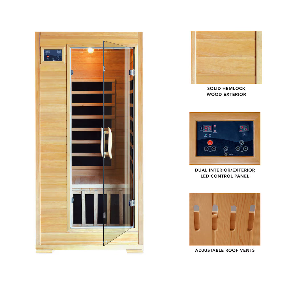 HeatWave Buena Vista 1-2 Person Hemlock Infrared Sauna with 4 Carbon Heaters